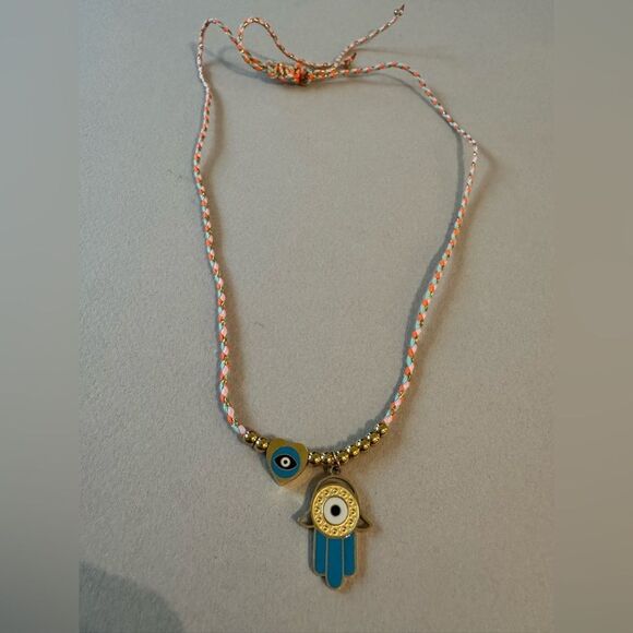 Gold and Blue Evil Eye Necklace A1502 - Picture 2 of 3